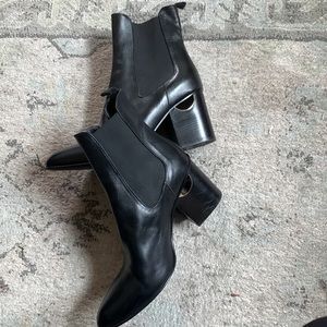 Napoleoni Black Heeled Chelsea Boots with Gold Accent Heel Cutout